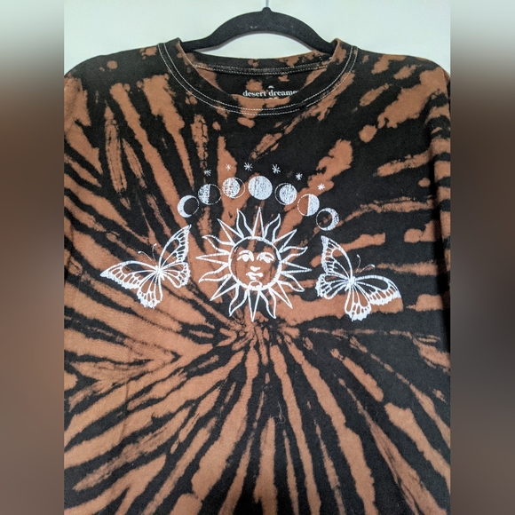 Desert Dreamer Oversized Tie Dye Tee Sun Moon Butterflies Black and Brown M/L - Picture 2 of 9